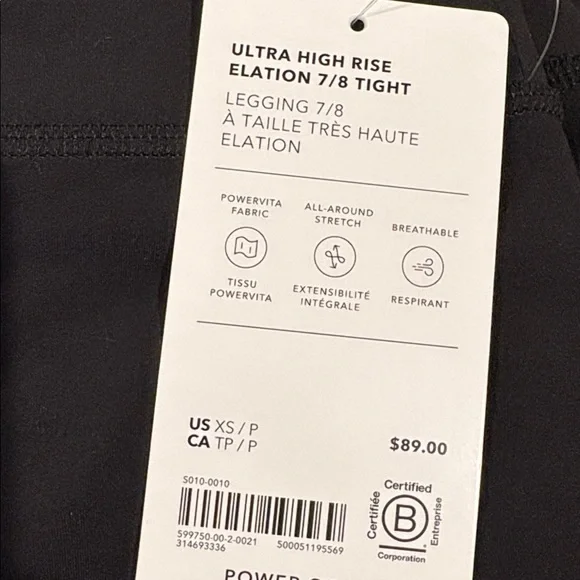 NWT Athleta Ultra High Rise Elation 7/8 Black Tight Size XS/P